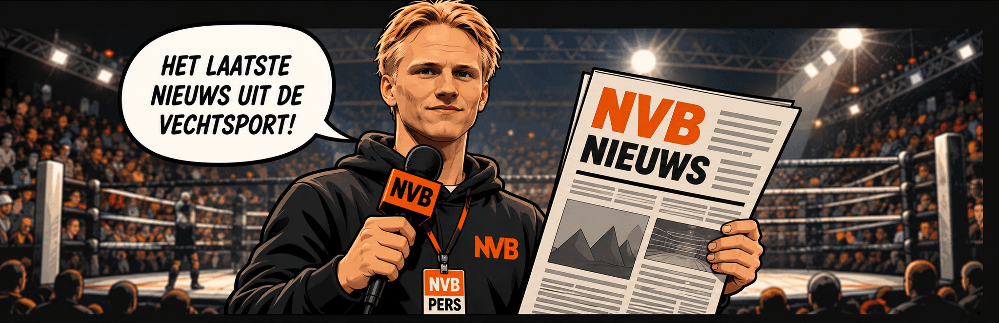 NVB reporter met krant bij de ring