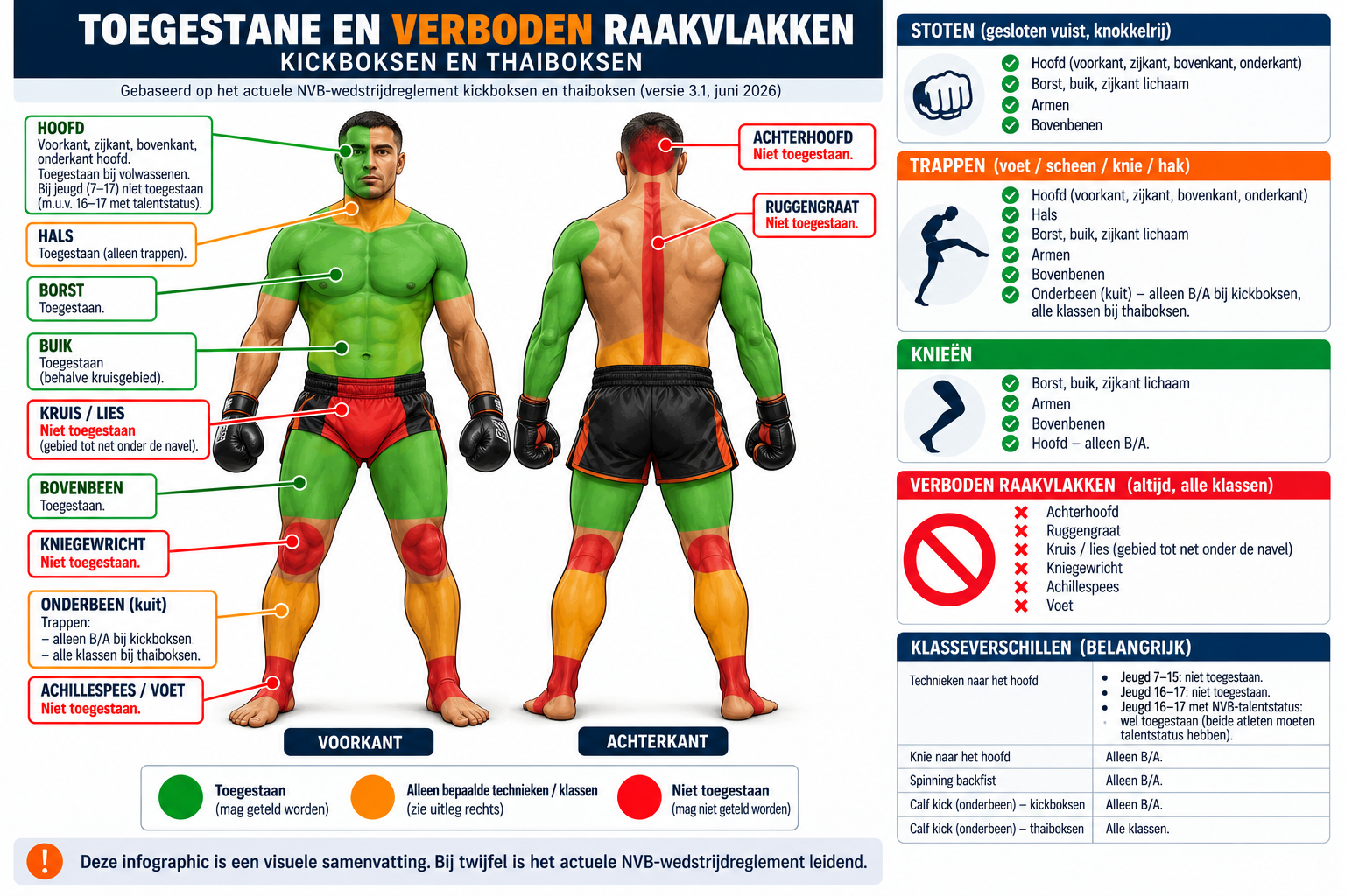 Toegestane en verboden raakvlakken bij kickboksen en thaiboksen